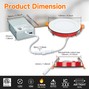 Luz LED Empotrable Resistente al Fuego de 4/6 Pulgadas, Panel Delgado de 5CCT con 2 Horas de Resistencia al Fuego, Certificación ETL y Energy Star, <span class=keywords><strong>Downlight</strong></span> para Ubicaciones Húmedas, 9W/12W - Product Image 5