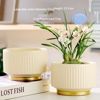 Pot de fleurs en céramique simple de luxe en gros avec plateau pour Phalaenopsis, résistant à la corrosion, utilisation sur le bureau/sur le sol, origine Chine