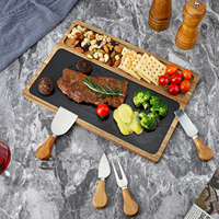 Plateau de service en ardoise naturelle et bois d'acacia, style américain, écologique, pour fromages, idéal pour hôtels, restaurants et traiteurs - Vente chaude