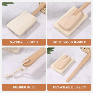 Natural Loofah Shower Brush with Detachable Wooden Handle Replaceable Bath Towel <b>Body</b> <b>Scrub</b> Brush Bath Brushes Sponges Scrubbers - Product Image 5