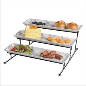 Plateau de service rectangulaire en céramique et porcelaine, 3 niveaux, pour hôtel et restaurant, blanc, écologique, vente en gros - Product Image 3