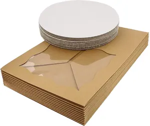 10 X 10 X 5 IN Set With 10" Gold Round Cake Drum 1/4" Thickness White Pop Up Cake Box With Window