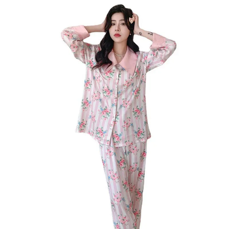 NNR stile coreano nuovo fiore cotone pantaloni a maniche lunghe pigiama adorabile Set sciolto Home Wear