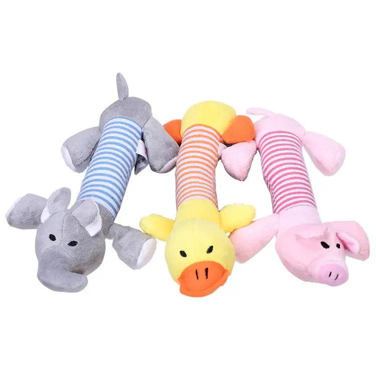 애완 동물 삐걱 거리는 장난감 개를 씹는 봉제 장난감 돼지 오리 코끼리 긴 모양 동물 개 씹는 장난감 도매