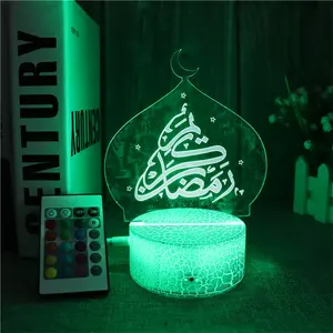 عيد مبارك 3D أكريليك بإضاءة ليد ليلية ديكورات رمضان للمنزل حفلة عيد الأضحى الإسلامي مصباح لغرفة النوم