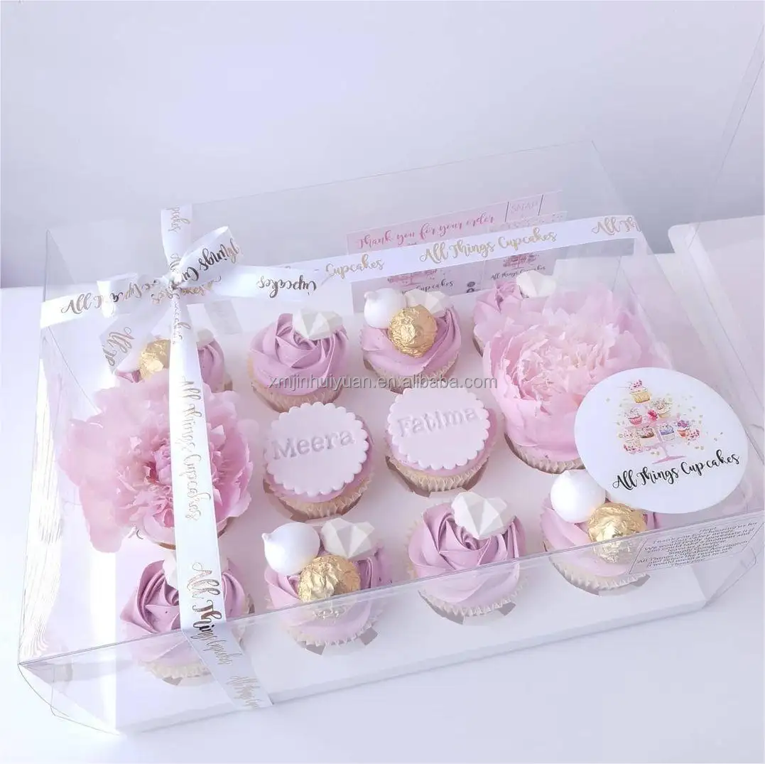 Cupcake Box with String Handle Clear PVC Food PET Mini Cake Box 4/6/9/12 Holes Transparent Cupcake Boxes with Rope