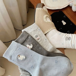 Crew Socks Women Mid Calf Sweet Puppy Kitten Print Sweat Absorbent Casual Youth Style - Product Image 1