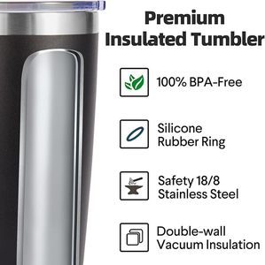 Gobelet isotherme classique en acier inoxydable de 20 oz avec couvercle noir, double paroi, pour boissons chaudes/froides, maintien thermique de 6 à 12 heures - Product Image 2