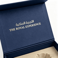 Boîte cadeau rigide à rabat magnétique en papier artistique bleu marine avec logo en feuille d'or pour l'emballage de parfums Attar, d'huiles essentielles et de cosmétiques