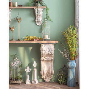 Table <span class=keywords><strong>console</strong></span> d'<span class=keywords><strong>entrée</strong></span> en bois de style rétro romain pour la maison, avec base sculptée blanche - Product Image 3