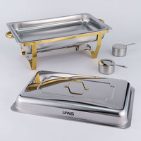 Plat à chafing en acier inoxydable doré 9L, design pliable, chauffage à l'alcool pour buffet d'hôtel et restauration