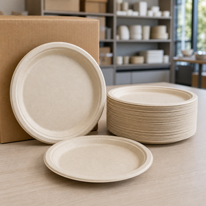 Biodegradable Paper Plates Heavy Duty Sugarcane Bagasse 6 9 Inch Disposable Tableware <b>Compostable</b> Dinnerware Plates - Product Image 2