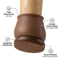 Patins de protection marron pour pieds de meubles, en silicone et feutre, antidérapants, anti-rayures pour sols, pour canapé et table