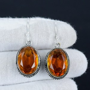 Pendientes colgantes finos de Plata de Ley 925 al por mayor, gancho de piedras preciosas ovaladas facetadas con citrino, joyería hecha a mano con precio de fábrica - Product Image 6