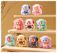 Vente en gros de mini jouets 3D de dessins animés pour enfants, poupée à trois visages Kawaii Flocked Rabbit Baby pour porte-clés, sac aveugle, boîte mystère surprise