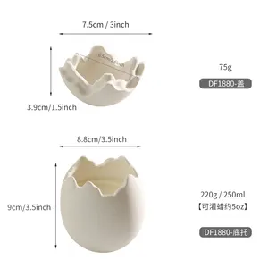 맞춤형 도자기 캔들 용기 현대 창조적 인 달걀 껍질 모양의 뚜껑이있는 향기로운 세라믹 캔들 항아리