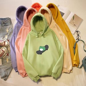 FOXA Sweat-shirt à capuche surdimensionné pour femme, motif grenouille mignonne et skateboard, en tricot doux, à manches longues et épais - Product Image 3