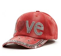 Casquette de baseball en jean avec motif LOVE, lettres en strass, cœur rouge, personnalisable multicolore
