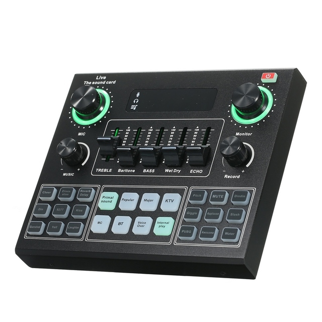 V9 Live Sound Card BT Accompaniment Audio Mixer with Sound Effects Broadcasting Recording Network Singing on Phones Laptop