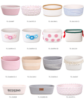 Panier cadeau personnalisé pour nouveau-nés, ensemble de paniers de rangement en corde de coton rose pliable et durable, respectueux de l'environnement, pour couches, jouets et serviettes