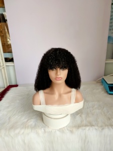 Parrucche Ricci di Alta Qualità in Capelli Brasiliani <span class=keywords><strong>con</strong></span> Frangia, Parrucche in Capelli Umani Senza Pizzo, Parrucche Interamente Realizzate a Macchina per Donne Nere - Product Image 4