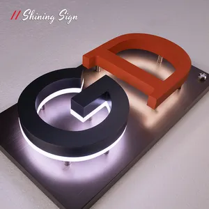 Segno splendente Custom Led Business Signboard 3D metallo retroilluminato lettere in acciaio inox segni esterni impermeabile targa pubblicitaria