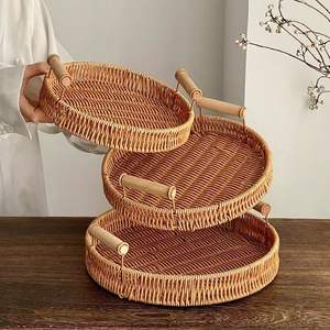 Cesta Redonda de Mimbre Sintético con Acabado Lacado, Tejida a Mano, para Servir Pan, Frutas, Pasteles y Comida en la Mesa de la Cocina - Product Image 3