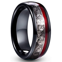 Modeschmuck 8mm Schwarzer Wolframcarbid-Ring mit Roter Gitarrensaiten-Gravur und Keltischem Knotenmuster für Damen und Herren als Ehering