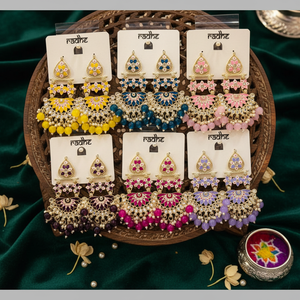 Chapado en oro Kundan piedra y cuentas Meenakari pendientes colgantes accesorio de moda - Product Image 3