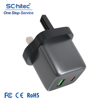 Chargeur mural Schitec Mini UK Plug 20W, charge rapide, 5V 4A PD20W QC18W, double port A+C, adaptateur pour iPhone, Samsung, Android