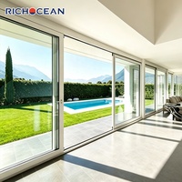 Porte coulissante extérieure en verre trempé et alliage d'aluminium RICHOCEAN, personnalisée, étanche, à trois rails
