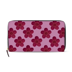 Hawaiian Wallets Coin Purse ID Holder Pink Hau Flower Design RFID Leather Custom Print Long Wallet Women Purse Zipper Wallet - Product Image 1