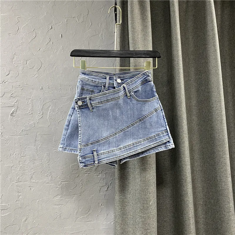 Korean Style Denim Shorts Women's Asymmetric Short Jeans 2021 New Spring and Summer Wide Leg Pants A- Line Shorts Skirt