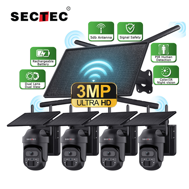 4G Solar Router 4CH Wireless PTZ Solar Wifi Kits Built in Battery AI Human Detection 3mp Mini PTZ Solar Camera CCTV IP Camera