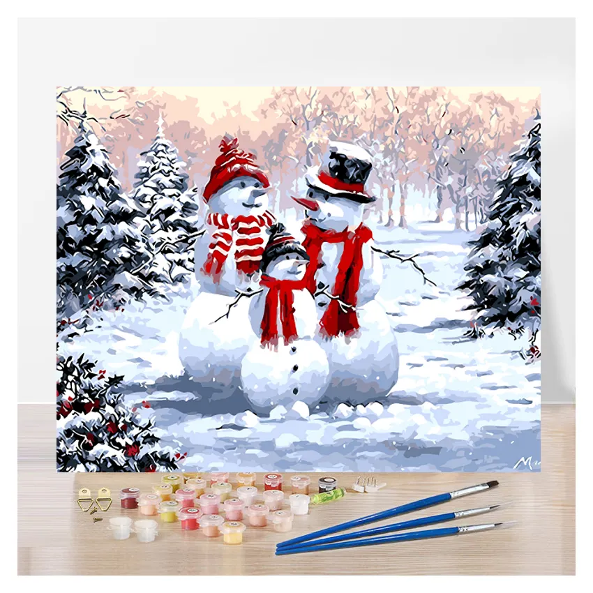 Custom Canvas Schilderij Diy Olieverfschilderij Op Nummer Kits Landschap Volwassenen Handgeschilderde Verf Diy Kerst Kit