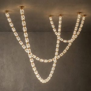 Lámpara colgante larga con cadena de cuentas de cristal de múltiples hilos y marco dorado para sala de estar, villa, interior. - Product Image 3