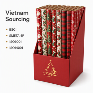 Rollos de Papel de Regalo Navideño Personalizados, Papel de Arte, Cumple con las Normas BSCI, SMETA e ISO9001, para Supermercados y Minoristas en EE. UU. - Product Image 1