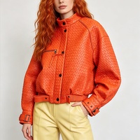 Chaqueta de Cuero para Mujer Tyan, Nueva, de Alta Calidad, Color Naranja, Diseño a Cuadros, para Primavera y Otoño, Cuero Genuino
