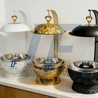 Lefeng – Ensemble de chauffe-plats élégant en acier inoxydable à bord doré, 4,5 L, 6 L, 8 L, chauffage au combustible, pour buffets, hôtels et restaurants