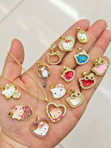 Liontin Kucing Kecil Berlapis Emas <span class=keywords><strong>Custom</strong></span> dengan Batu CZ, Aksesoris Hewan Kartun untuk Kalung, Grosir Perhiasan - Product Image 5