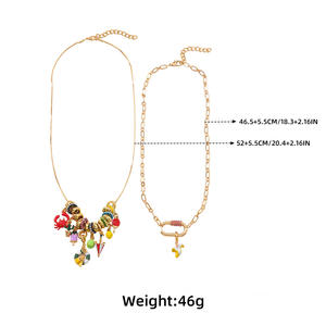 Kaimei 2026 Fashion <strong>Jewelry</strong> 2-piece Set Multi-layer Full Diamond <strong>Crab</strong> Fruit Swimming Ring Pendant Necklace Women Enamel Necklace - Product Image 6