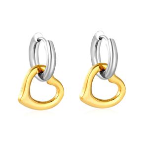 Pendientes de Aro Colgantes de Doble Capa con Corazón, Chapados en Oro PVD de 18K, de Acero Inoxidable, Joyería de Moda - Product Image 1