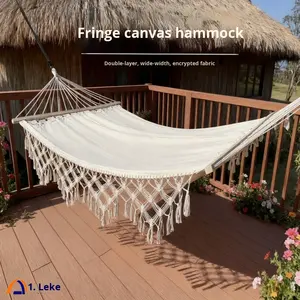 Amaca a Doppio Strato con Nappine Stile Nordico, Allargata e Rinforzata, per Esterni, Campeggio, Cortile, Sedia a Dondolo, Amaca Bianca - Product Image 3