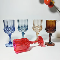 Verre à vin rouge en plastique PS pour flûte, verre à cocktail vintage, verres à pied à motif diamant, style rétro coloré, 201-300 ml