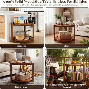 Wooden coffee table, small table, <b>sofa</b> table, solid wood movable storage shelf, movable tea table with wheels and trolley - Product Image 4