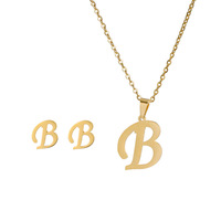 Acier inoxydable A-Z Alphabet Pendentif Initial Collier Boucles D'oreilles Ensemble Pour Femmes Mode Lettre Collier Boucles D'oreilles Ensemble de Bijoux