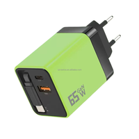 Chargeur GaN USB-C 65W avec prise EU et câble de charge rapide USB-C rétractable, adaptateur secteur PD Type-C 65W