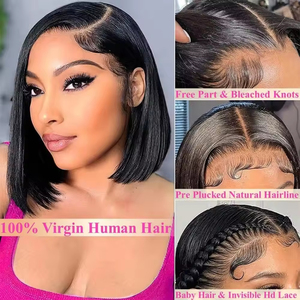 Parrucche di capelli umani da donna, senza colla, modello bob, liscio, con pizzo frontale HD 13*4, per donne nere, non trattate, 100% brasiliane, 1 pezzo, corte - Product Image 5