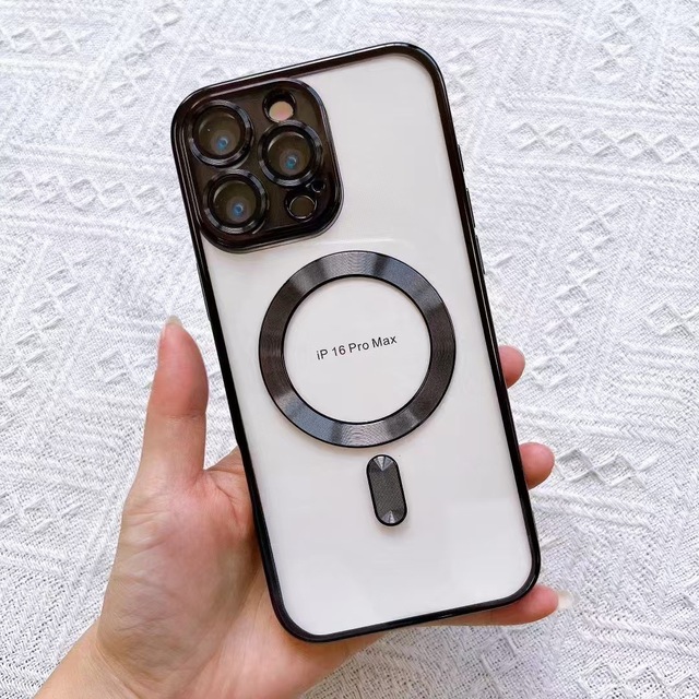 Luxury Electroplate Magnetic Charging Transparent Phone Case for iPhone 16 15 14 Plus 13 12 Pro Max Cover