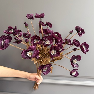 S586 Nuovo Design Autunnale, Fiori <span class=keywords><strong>di</strong></span> Papavero in Seta con Stelo Flessibile, Papavero Artificiale Realistico per Decorazioni Matrimoniali e Domestiche - Product Image 2